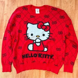 Sanrio Hello Kitty Red Knit Sweater With Bows Pullover XL
